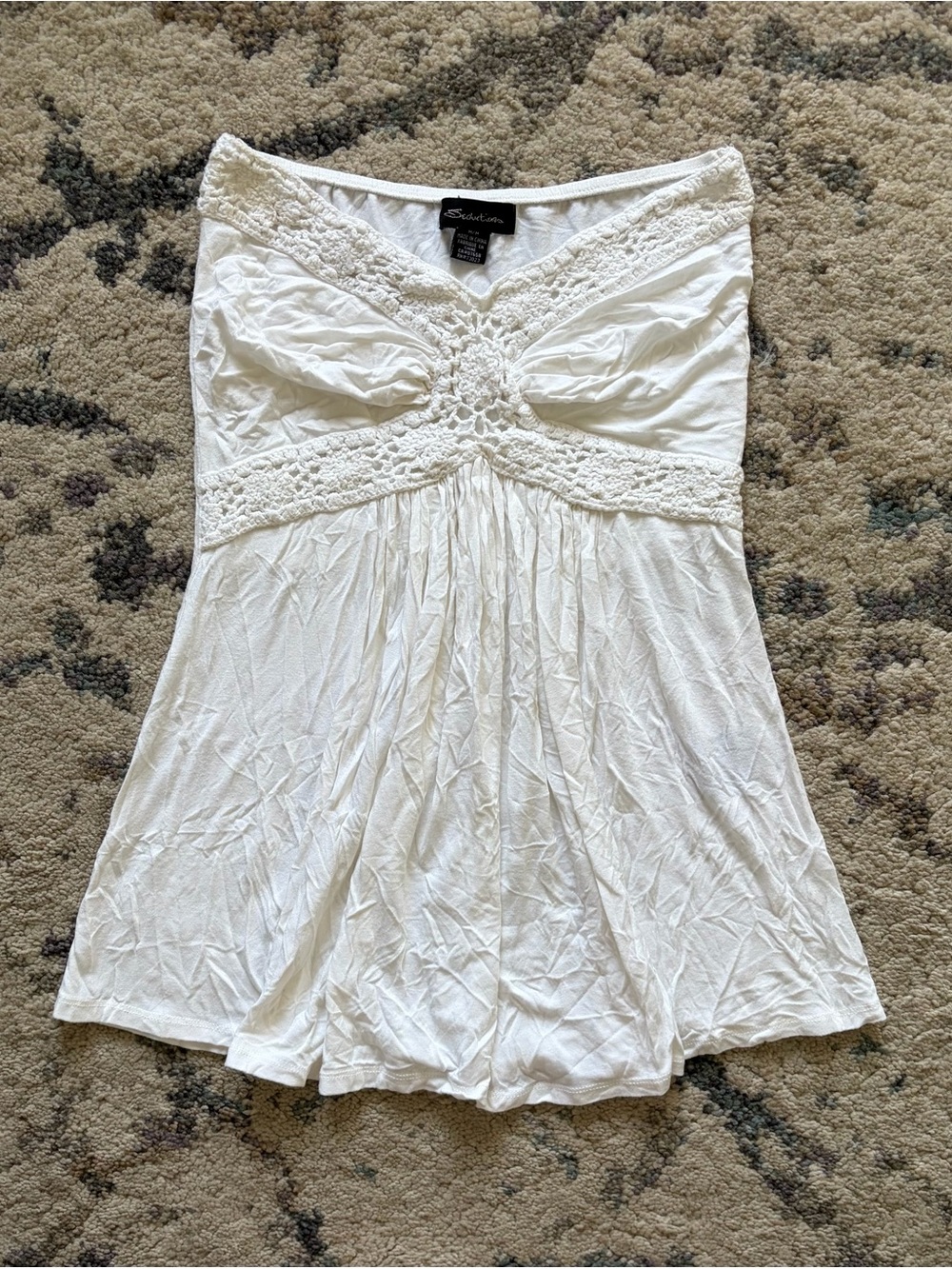 Y2K Seductions Lace Strapless Flowy Babydoll White Top